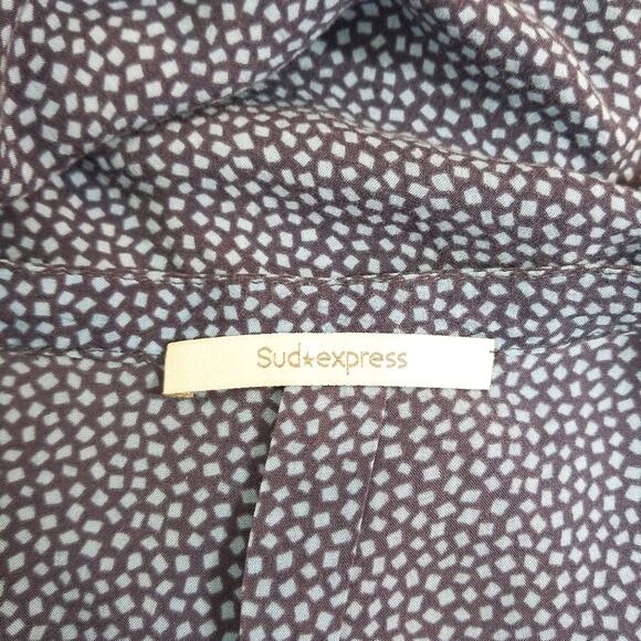 Sud Express blue square dot 1/2 button tunic top M - Picture 6 of 7